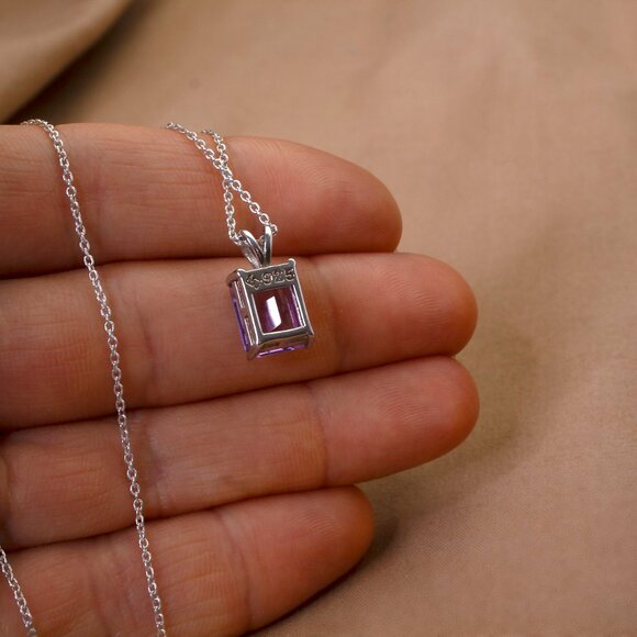 Natural 3cts Amethyst Silver Pendant Necklace, Stamped 925, February Birthstone - Picture 8 of 10